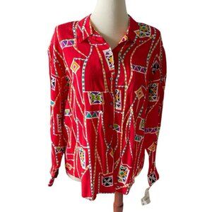Vintage Dockers By Levis Red Geo 90's Button-Up Shirt L West Aztec Dead Stock